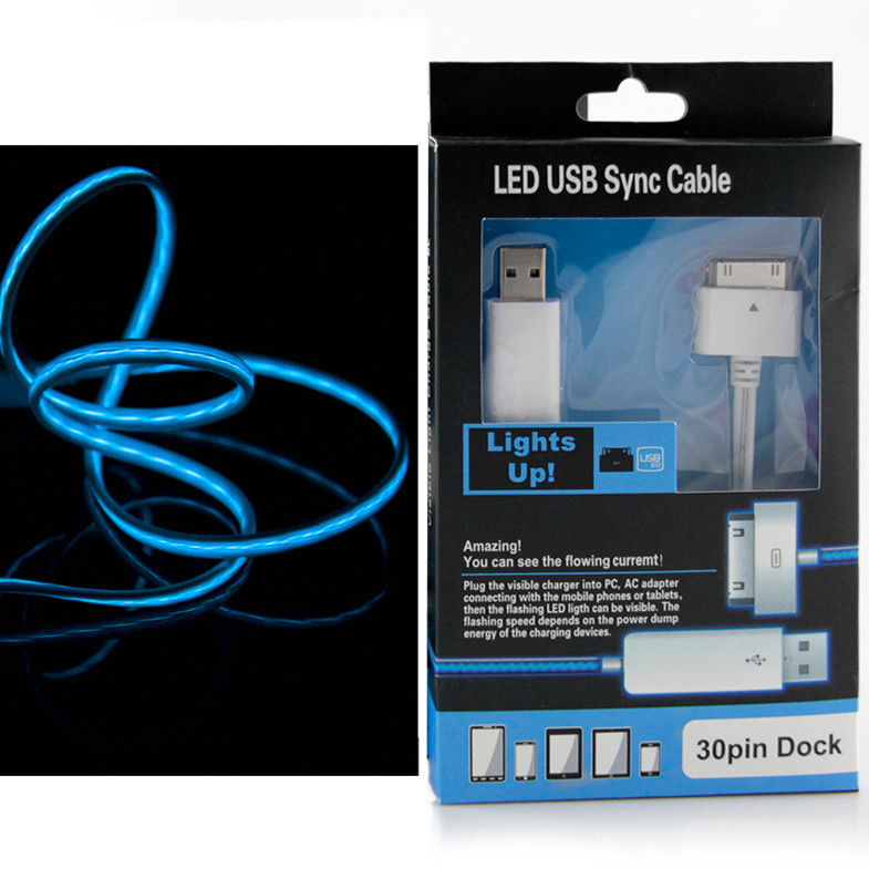 100cm LED iPhone USB Kabel Terapung flash Terlihat LED Apel Cahaya 30 pin untuk USB Kabel